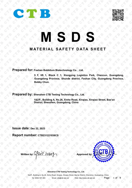 MSDS certified pet supplement manufacturing — Material Safety Data Sheet for export and compliance documentation